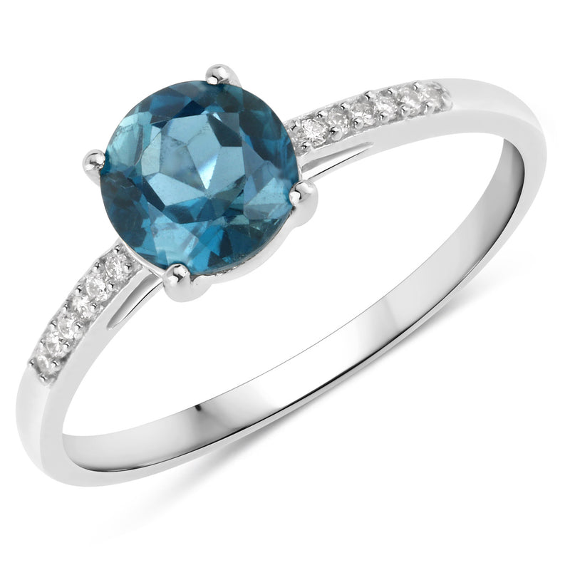 1.05 Carat Genuine London Blue Topaz and White Diamond 14K White Gold Ring