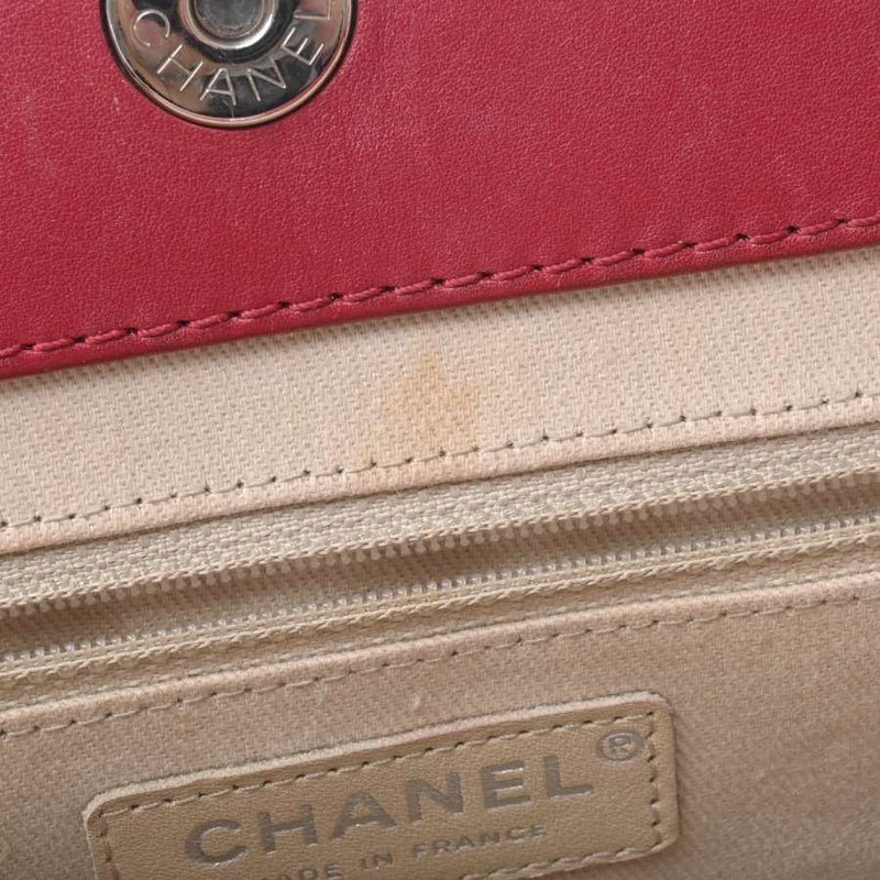 CHANEL Patent Matelasse Coco Mark Chain Tote Bag Red