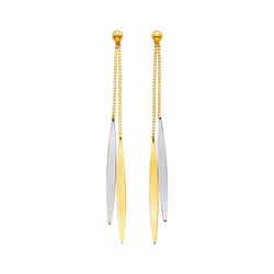 14k Two Tone Gold Polished Narrow Oval Earrings