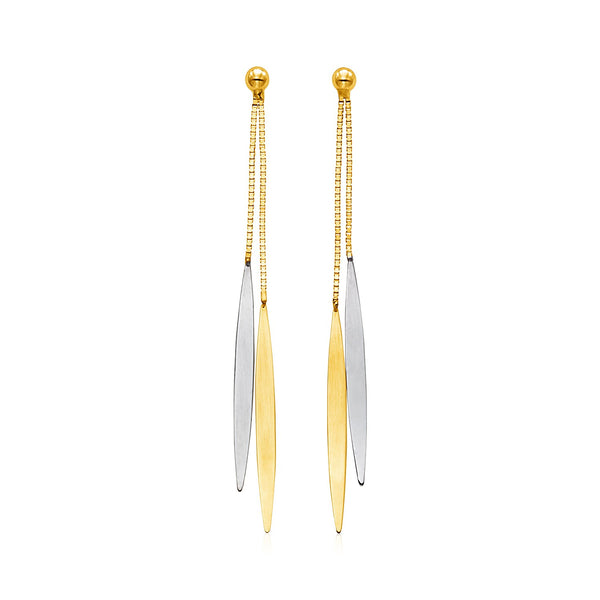 14k Two Tone Gold Polished Narrow Oval Earrings