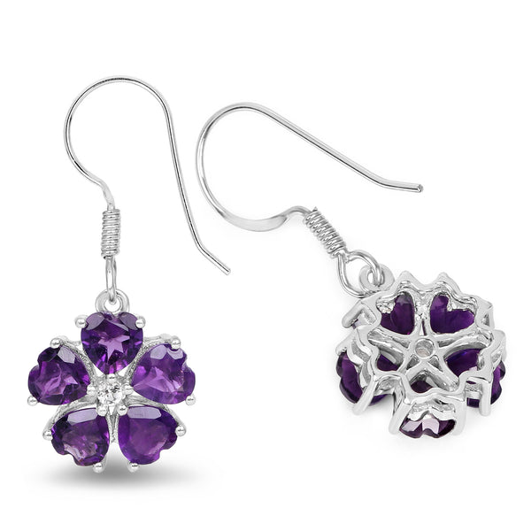 4.58 Carat Genuine Amethyst and White Topaz .925 Sterling Silver Earrings