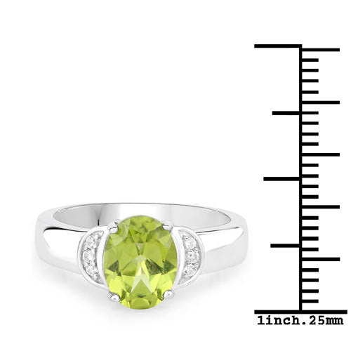 1.76 Carat Genuine Peridot and White Zircon .925 Sterling Silver Ring