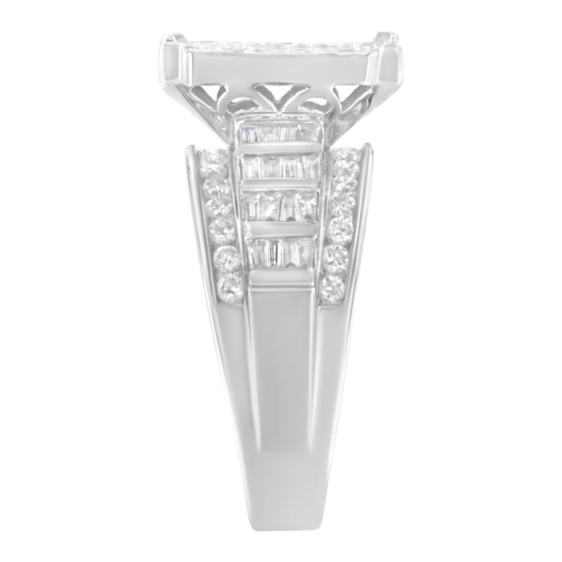 10K White Gold 2ct TDW Round Baguette and Princess Cut Diamond Ring(H-I SI2-I1)