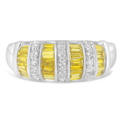 14k White Gold 1 1/4ct TDW Treated Yellow Baguette and Round Diamond Modern Ring Band(H-I SI2-I1)