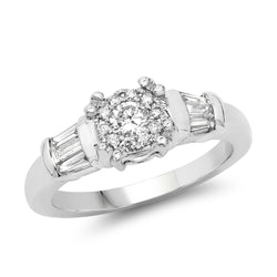 0.50 Carat Genuine White Diamond 14K White Gold Ring (E-F-G Color, VS-SI Clarity)