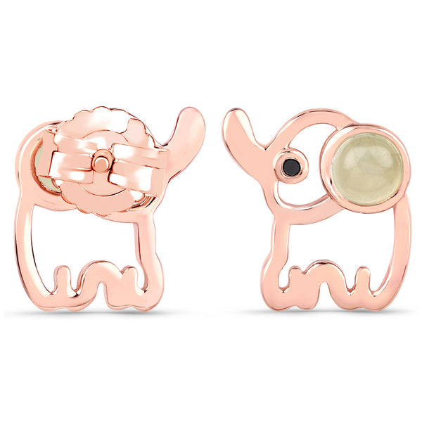 18K Rose Gold Plated 0.62 Carat Genuine Prehnite and Black Diamond .925 Sterling Silver Earrings