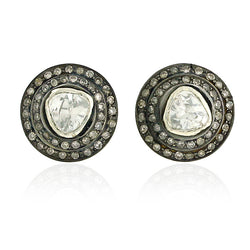 Vintage Style Handmade Stud Earrings Pave Diamond 14K Gold 925 Silver Jewelry