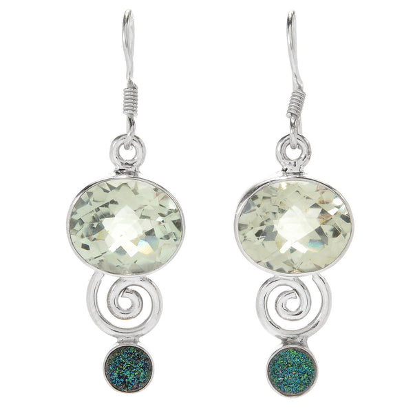925 Sterling Silver Women Drop Dangle Earring Green Amethyst