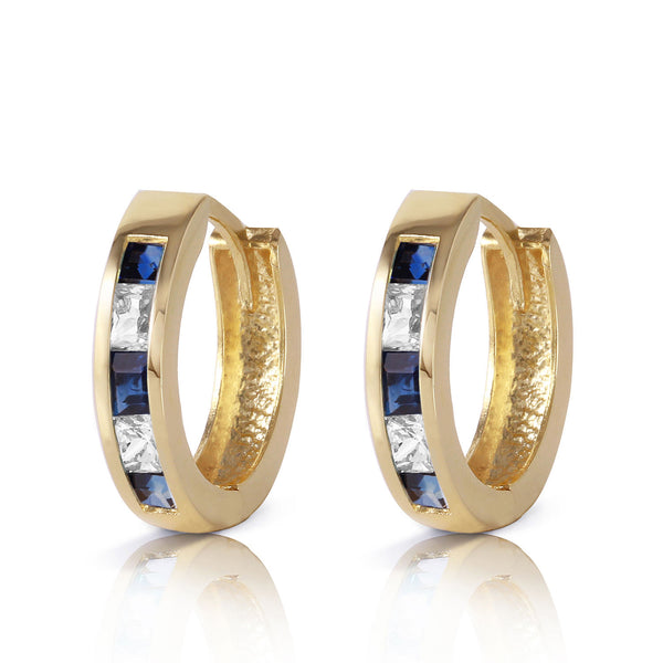 1.26 Carat 14K Solid Yellow Gold Hoop Earrings Natural Sapphire White To