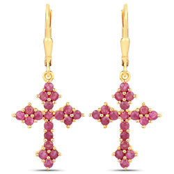 18K Yellow Gold Plated 1.90 Carat Genuine Ruby .925 Sterling Silver Earrings