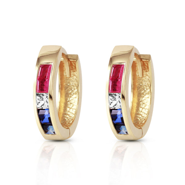 1.28 Carat 14K Solid Yellow Gold Hoop Earrings Natural Multi Gemstones