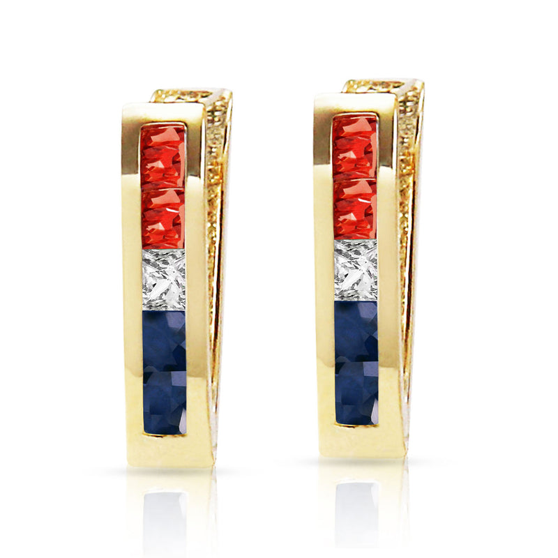 1.28 Carat 14K Solid Yellow Gold Paris Multi Gemstones Earrings