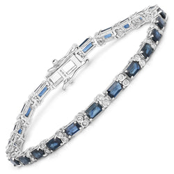 9.57 Carat Genuine Blue Sapphire and White Diamond 14K White Gold Bracelet