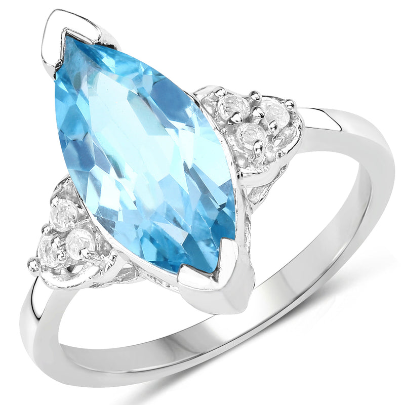 3.78 Carat Genuine Swiss Blue Topaz and White Topaz .925 Sterling Silver Ring