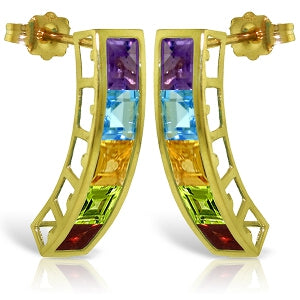 4.5 Carat 14K Solid Yellow Gold Earrings Natural Multi Gemstones