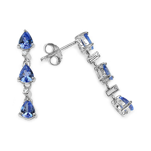 1.72 Carat Genuine Tanzanite & White Diamond .925 Sterling Silver Earrings