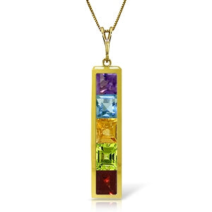 2.25 Carat 14K Solid Yellow Gold Necklace Natural Multi Gemstones