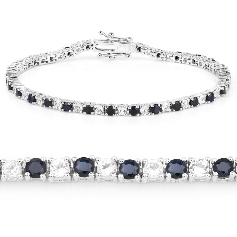 6.38 Carat Genuine Black Sapphire & White Topaz .925 Sterling Silver Bracelet