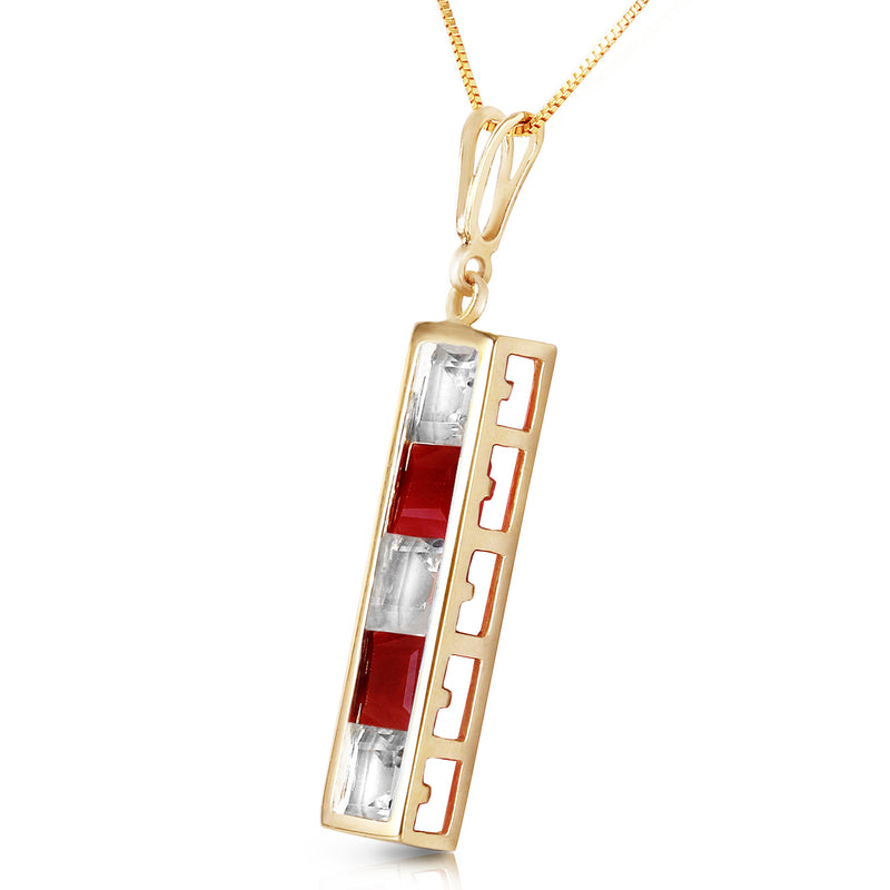2.35 Carat 14K Solid Yellow Gold Necklace Natural White Topaz Ruby
