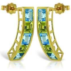 4.5 Carat 14K Solid Yellow Gold Earrings Natural Blue Topaz Peridot