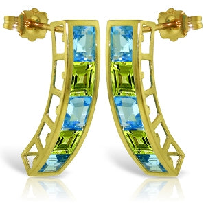 4.5 Carat 14K Solid Yellow Gold Earrings Natural Blue Topaz Peridot