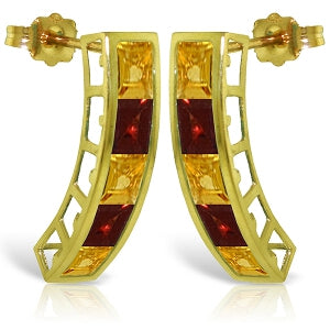 4.5 Carat 14K Solid Yellow Gold Earrings Natural Citrine Garnet
