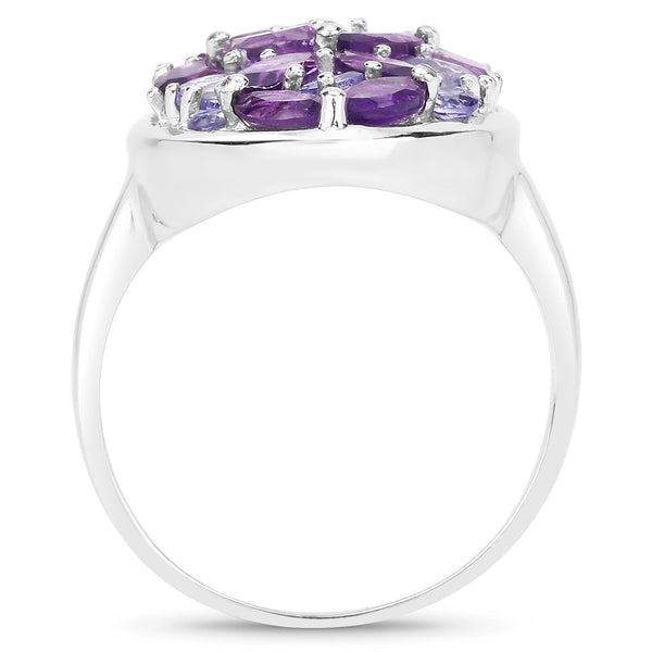 "3.13 Carat Genuine Amethyst, Tanzanite and White Topaz .925 Sterling Silver Ring"