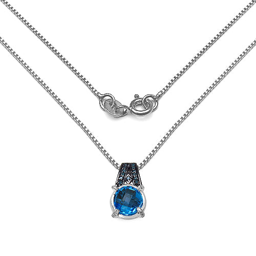 4.94 Carat Genuine Swiss Blue Topaz, Blue Diamond & White Diamond .925 Sterling Silver Pendant