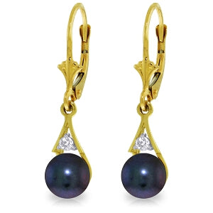 4.06 Carat 14K Solid Yellow Gold Leverback Earrings Natural Diamond Black Pearls