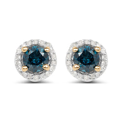 14K Yellow Gold Plated 0.65 Carat Genuine Blue Diamond and White Diamond .925 Sterling Silver Earrings