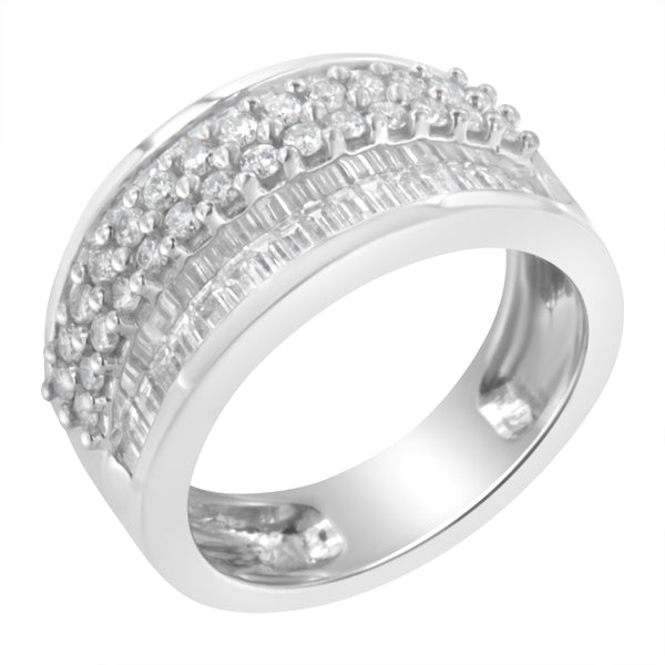 14K White Gold Round and Baguette Diamond Ring (1 1/2 Cttw, F-G Color, SI1-SI2 Clarity) - Size 6-3/4