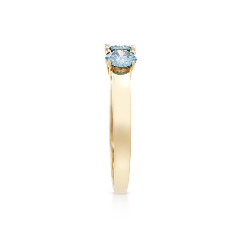 1.26 CTS TW CERTIFIED DIAMONDS 14K YELLOW GOLD DESIGNER 3 STONE RING WITH SWISS BLUE COLOR DIAMONDS