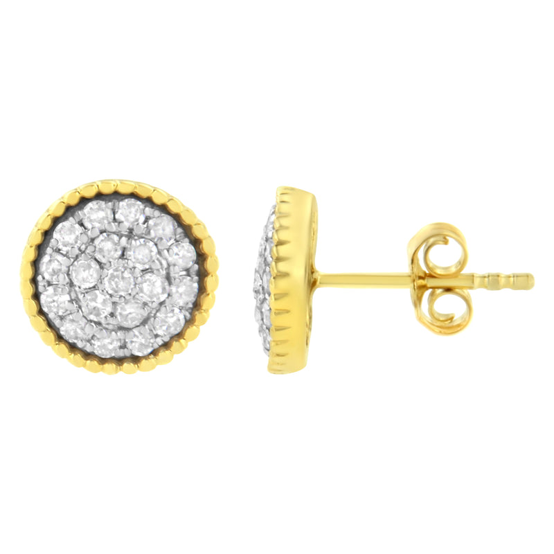 10K Yellow Gold Plated .925 Sterling Silver 1/2 cttw Diamond Floral Cluster Milgrained Stud Earring (I-J Color, I2-I3 Clarity)