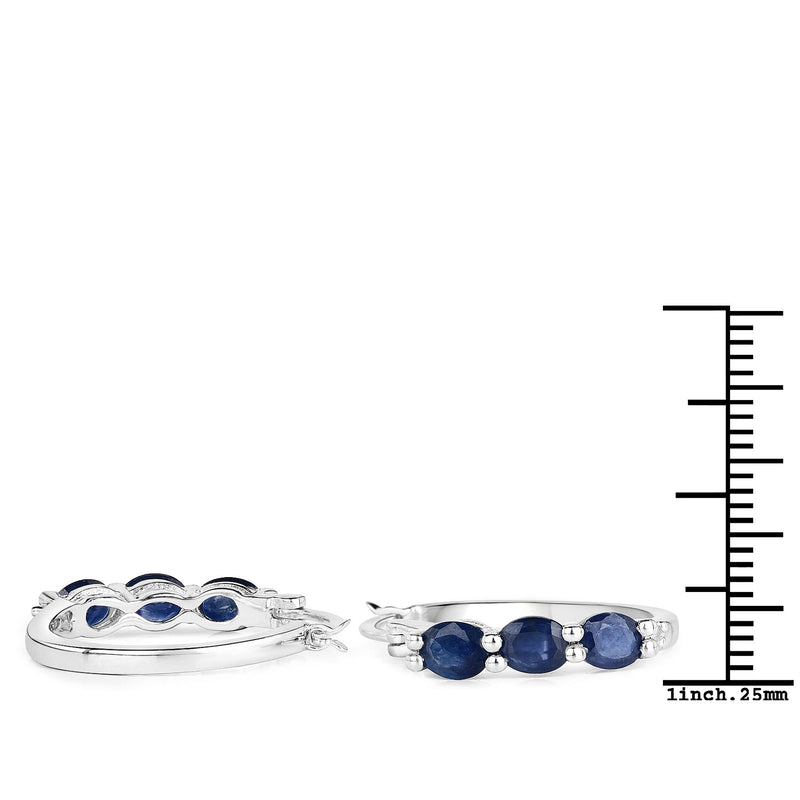 2.05 Carat Genuine Blue Sapphire and White Diamond .925 Sterling Silver Earrings