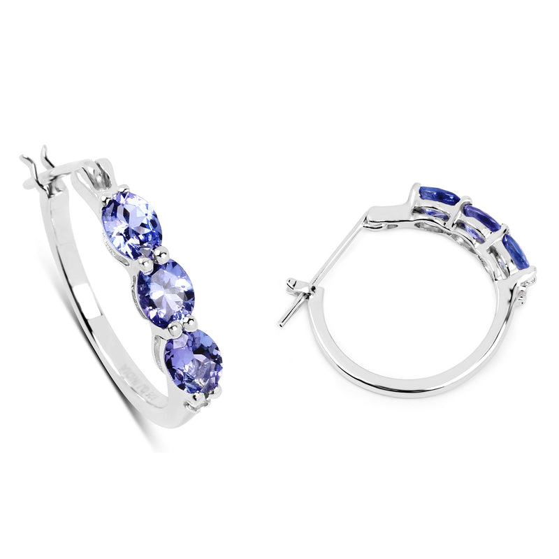 1.99 Carat Genuine Tanzanite and White Diamond .925 Sterling Silver Earrings