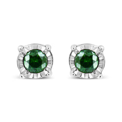 Sterling Silver Rose Cut Treated Green Diamond Solitaire Stud Earrings (0.25 cttw, Green Color, I2-I3 Clarity)