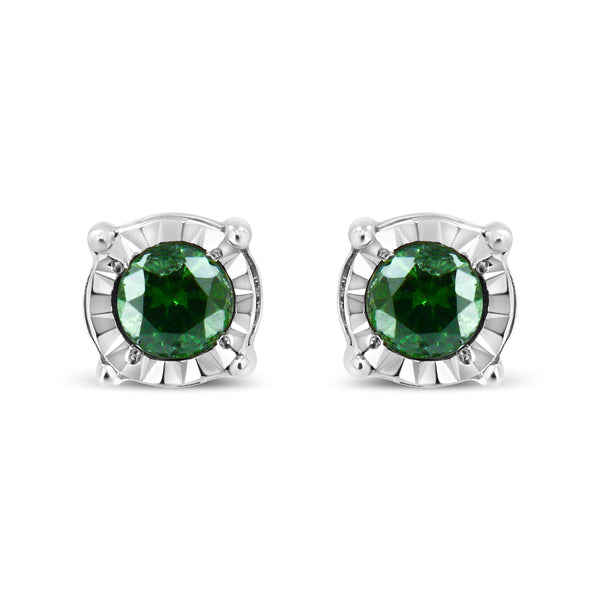 Sterling Silver Rose Cut Treated Green Diamond Solitaire Stud Earrings (0.25 cttw, Green Color, I2-I3 Clarity)