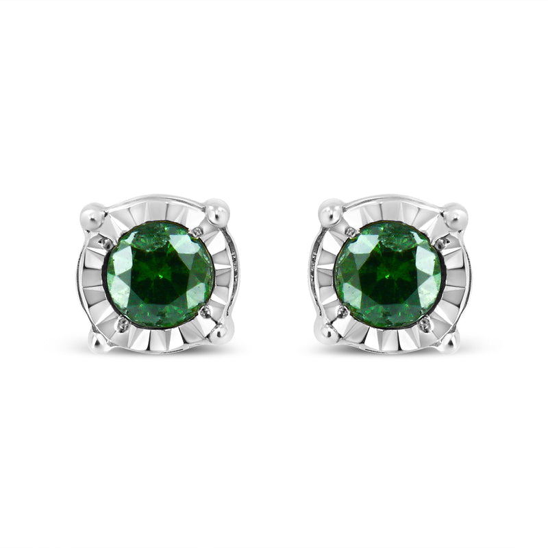 Sterling Silver Rose Cut Treated Green Diamond Solitaire Stud Earrings (0.25 cttw, Green Color, I2-I3 Clarity)