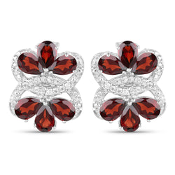 10.38 Carat Genuine Garnet and White Topaz .925 Sterling Silver Earrings