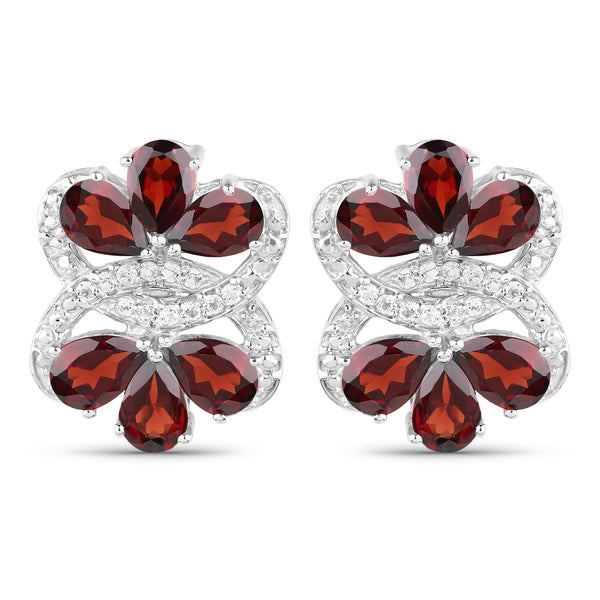 10.38 Carat Genuine Garnet and White Topaz .925 Sterling Silver Earrings