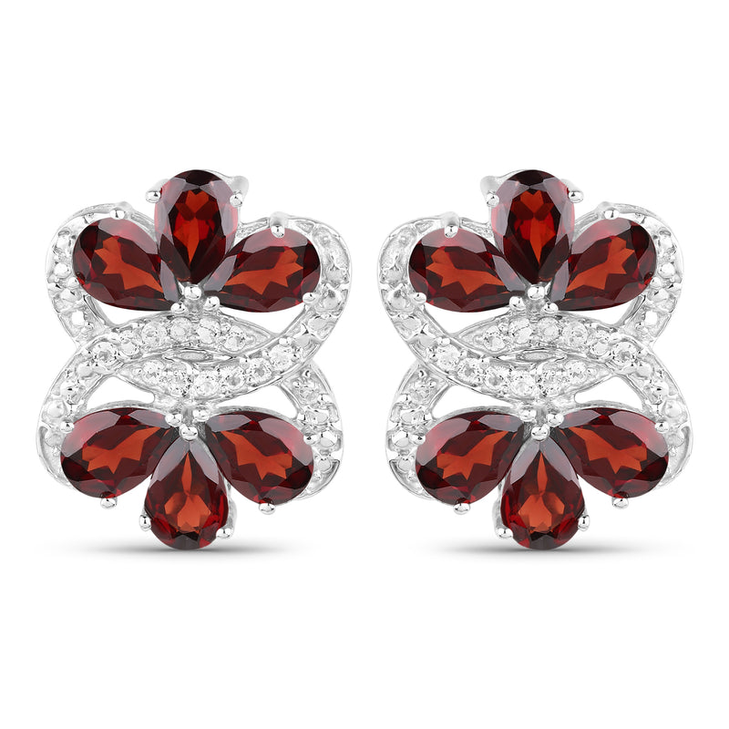 10.38 Carat Genuine Garnet and White Topaz .925 Sterling Silver Earrings