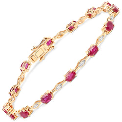 3.89 Carat Genuine Ruby and White Diamond 18K Yellow Gold Bracelet