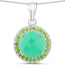 5.32 Carat Genuine Crysopharse and Chrome Diopside .925 Sterling Silver Pendant