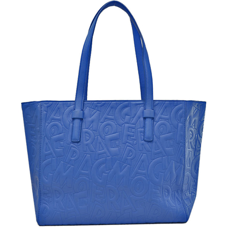 Salvatore Ferragamo Bag Blue Silver Leather Shoulder Tote Ladies