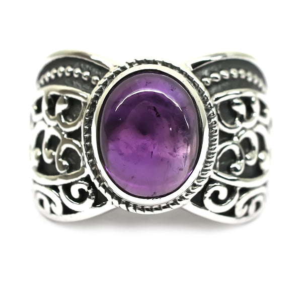 925 sterling silver with natural African Amethyst Oval solitaire Ring for women