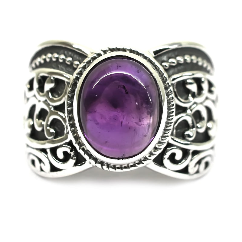 925 sterling silver with natural African Amethyst Oval solitaire Ring for women