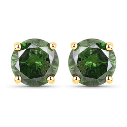 0.95 Carat Genuine Green Diamond 14K Yellow Gold Earrings (I1-I2)