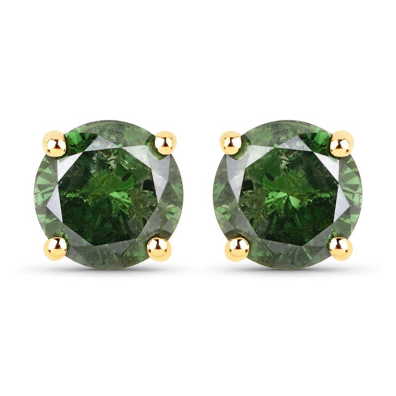 0.95 Carat Genuine Green Diamond 14K Yellow Gold Earrings (I1-I2)