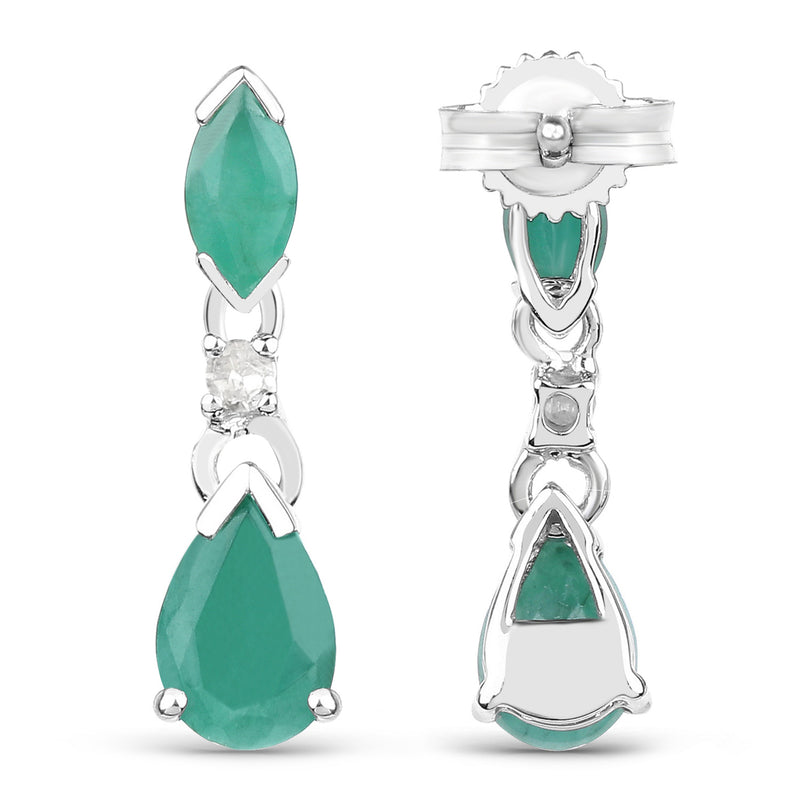 1.03 Carat Genuine Emerald and White Diamond 10K White Gold Earrings