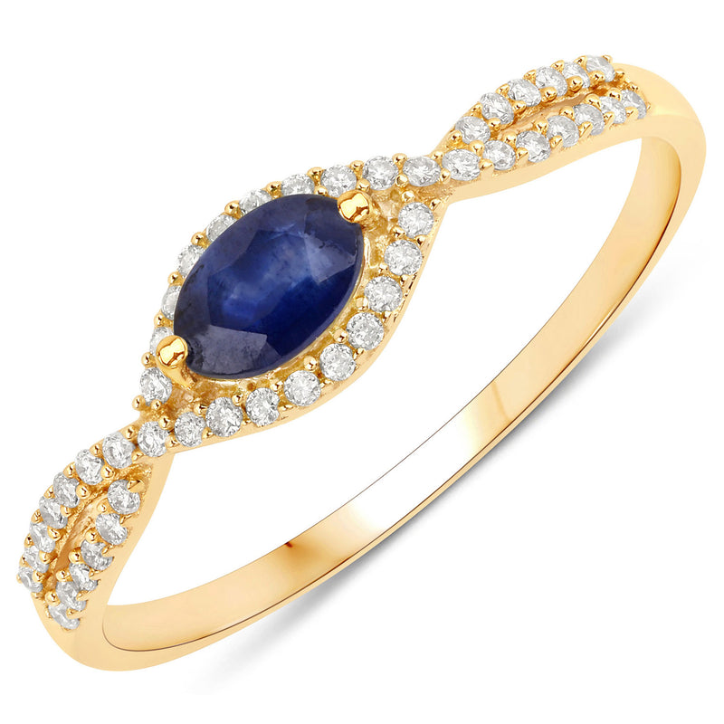 0.35 Carat Genuine Blue Sapphire and White Diamond 14K Yellow Gold Ring